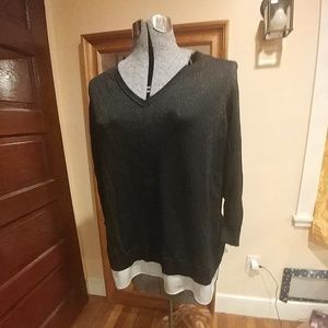 Black sweater with white mock shell shirtshirt
